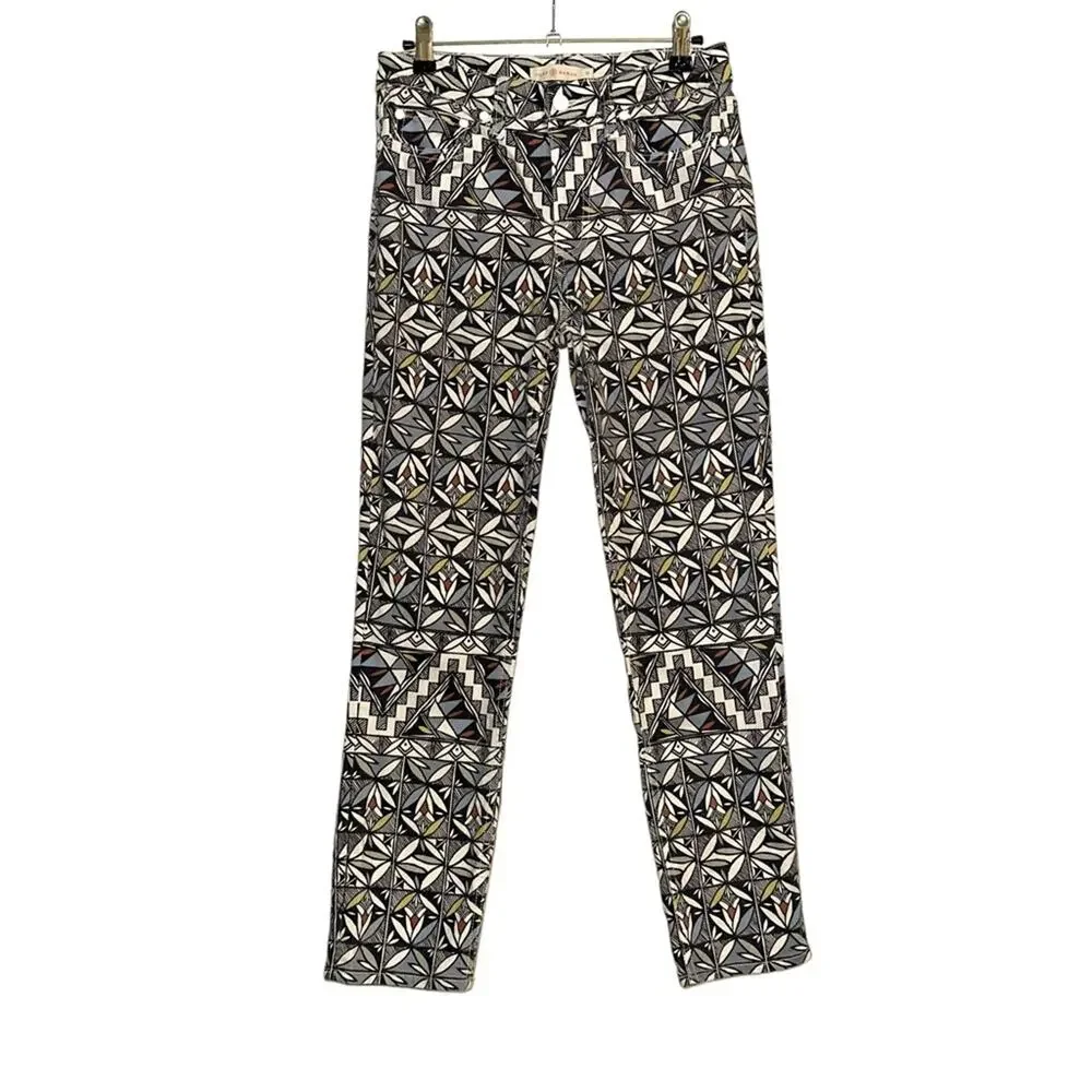 Tory Burch Acoma Printed Cropped Pants 28 in Riviera Blue